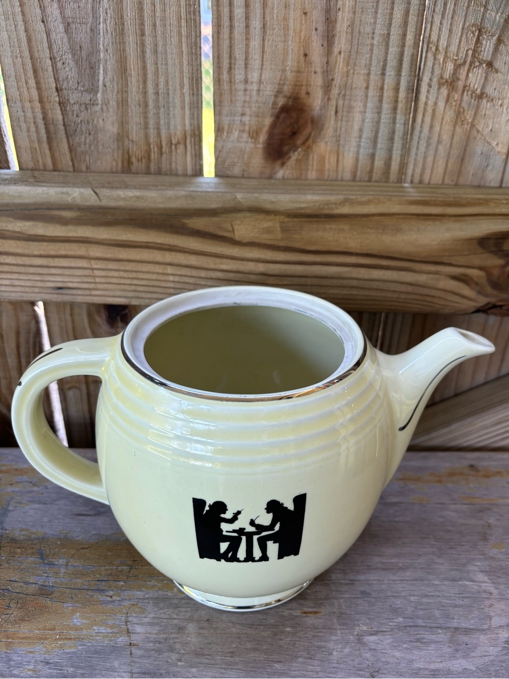 Vintage 1930s Hall Five Band Teapot, No Lid, Silhouette Pattern